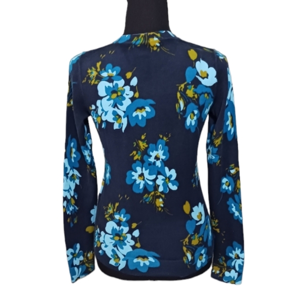 Navy Blue Flowered Cardigan - Picture 2 of 6